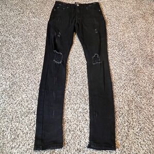 Serenede Black Distressed Skinny Jeans Mens Size 30 Ripped Streetwear Denim